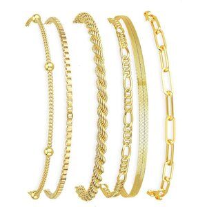 Gold Bracelets for Women - 14K Gold Plated Stackable Cuban Link Chain Set